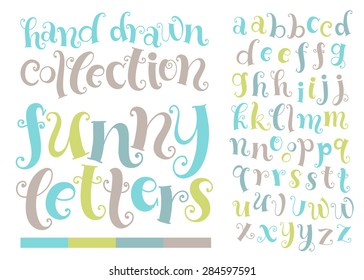 Vector set with alphabet, funny letters. Hand drawn collection