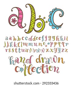 Vector set with alphabet, funny letters. Hand drawn collection
