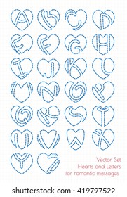 Vector set of alphabet hearts and letters 