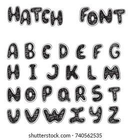 Vector set with alphabet letters sequence from A to Z. Hand drawn english font design, decorated with hatch and outline