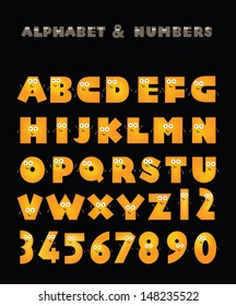 Vector set of Alphabet and Number characters, Letters and Digits, Funny style