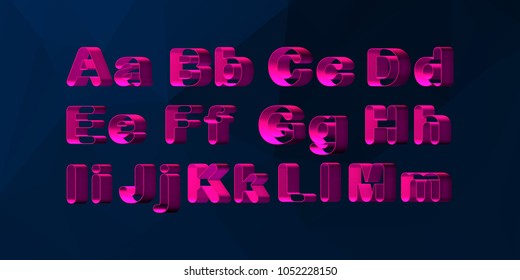 Vector set, alphabet orthogonal hollow, realistic illuminated, silhouettes of symbols.