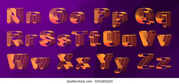 Vector set, alphabet orthogonal hollow, realistic illuminated, silhouettes of symbols.