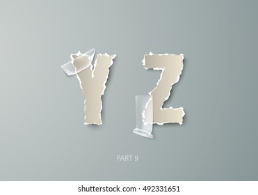 vector set alphabet torn paper with transparent tape