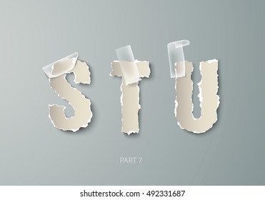 vector set alphabet torn paper with transparent tape