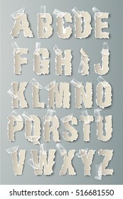 Vector Set Alphabet Torn Paper With Transparent Tape