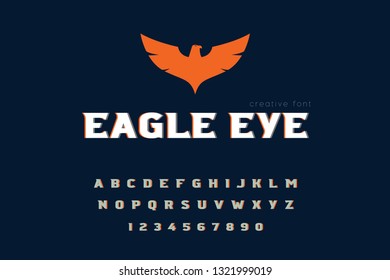 Vector set Alphabets. Fly English alphabet, vintage font on dark background, bold, eagle hand written capital ABC. Lowercase and uppercase letters, numbers and speed on dark background.