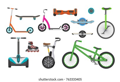 Vector set of alternative eco transport for a city life.