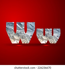 vector set of aluminum or silver foil letters. Letter W