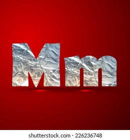 vector set of aluminum or silver foil letters. Letter M