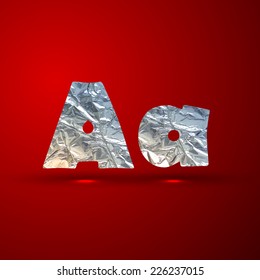 vector set of aluminum or silver foil letters. Letter A