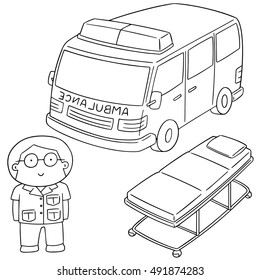 vector set of ambulance, doctor and emergency bed