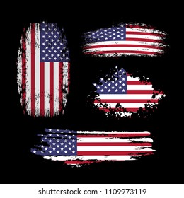 Vector set of american distress flags on black. Flags of USA