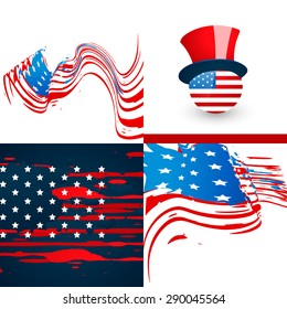 vector set of american flag abstract background  with hat and wave 