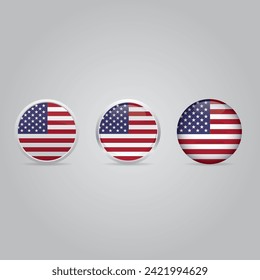Vector Set of American Flag Round Icons