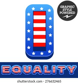Vector set of american flag stripes and stars alphabet. Letter I