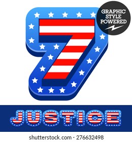 Vector set of american flag stripes and stars alphabet. Number 7