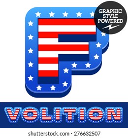 Vector set of american flag stripes and stars alphabet. Letter F