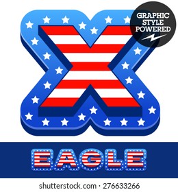 Vector set of american flag stripes and stars alphabet. Letter X
