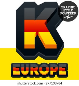 Vector set of american flag stripes and stars alphabet. Letter K