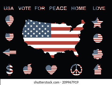 vector set of american flag style icons