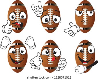 Vector set of american football balls (cartoon mascote). Perfect for printing on mugs, T-shirts, posters, flyers and more.