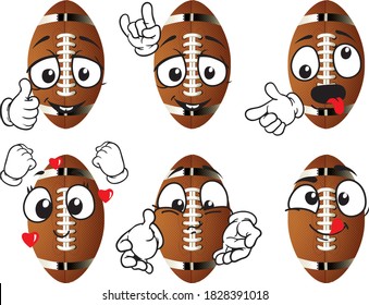Vector set of american football balls (cartoon mascote). Perfect for printing on mugs, T-shirts, posters, flyers and more.