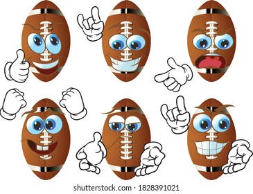Vector set of american football balls (cartoon mascote). Perfect for printing on mugs, T-shirts, posters, flyers and more.