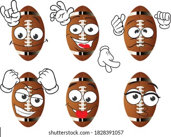 Vector set of american football balls (cartoon mascote). Perfect for printing on mugs, T-shirts, posters, flyers and more.