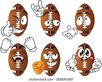 Vector set of american football balls (cartoon mascote). Perfect for printing on mugs, T-shirts, posters, flyers and more.