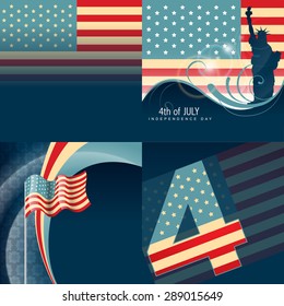 vector set of american independence day background with flag design illustration 