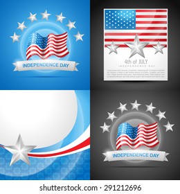 vector set of american independence day background illustration with american flags and banner