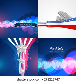 Vektorset für die Unabhängigkeit Amerikas, tägliche Hintergrundgrafik mit Bokeh-Effekt und Wellenstil