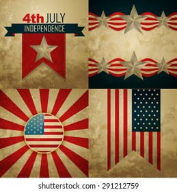 vector set of american independence day background illustration in vintage style 