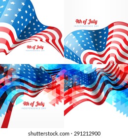 Vektorset mit amerikanischem Unabhängigkeitstag, Hintergrund mit amerikanischer Flagge und kreativem Stil