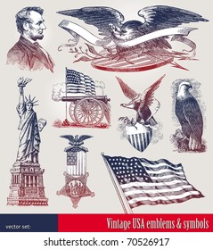 Vector set of american patriotic emblems & symbols