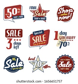 Vector set of American style Sale Signboards and badges