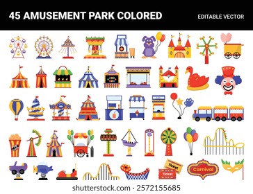 Vector Set of Amusement Park Illustrations for Joyful Designs.