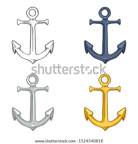 Vector Set of Anchor Illustrations. Sketch and Cartoon Nautical Symbols