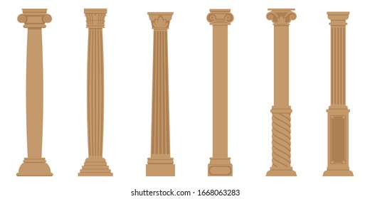 Vector set of ancient columns. Objects in flat style isolated on white background.