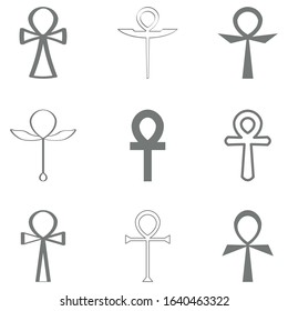 vector set with ancient Egyptian hieroglyphic symbol Ankh