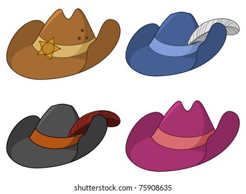Vector, set of ancient hats: the sheriff, the musketeer, the robber and the gentleman