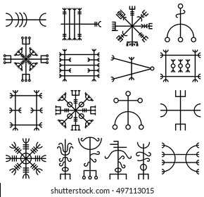 Vector set of ancient runes of Iceland. Galdrastafir, mystic signs of early North magic