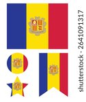 Vector set of Andorra flags. Andorra Country Flag. Circular Andorra National Flag.  EPS Vector Illustration.