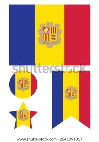 Vector set of Andorra flags. Andorra Country Flag. Circular Andorra National Flag.  EPS Vector Illustration.