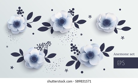 Vector set anemonav. Flowers can be used to decorate wedding invitations, promotions, flyers, banners.