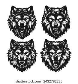 Vector set of a angry wolf head in white background