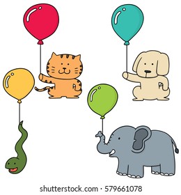 vector set of animal with balloon