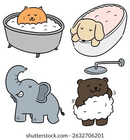 vector set of animal bathing