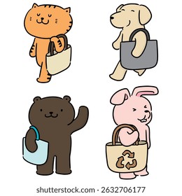 vector set of animal carrying cloth bag